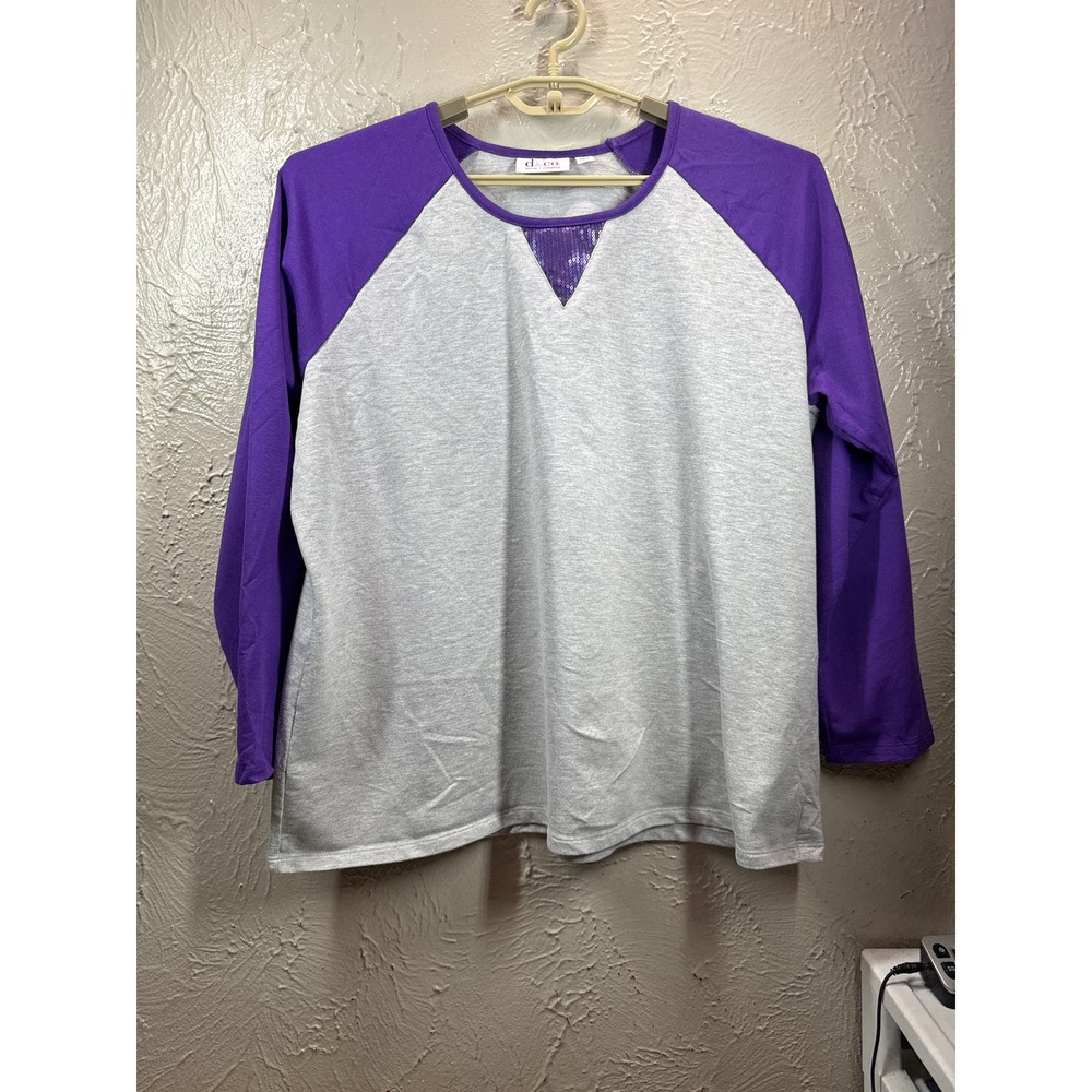 D&Co Purple Gray Raglan Sleeve Jersey Sequins Crew Neck Women’s‎ Plus Size 1X